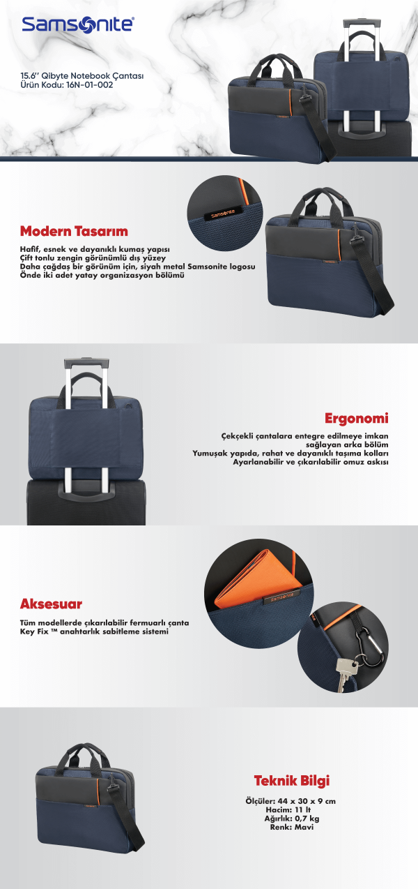 Samsonite 16N-01-002 15.6 Qibyte Notebook Çantası Mavi - Görsel 2