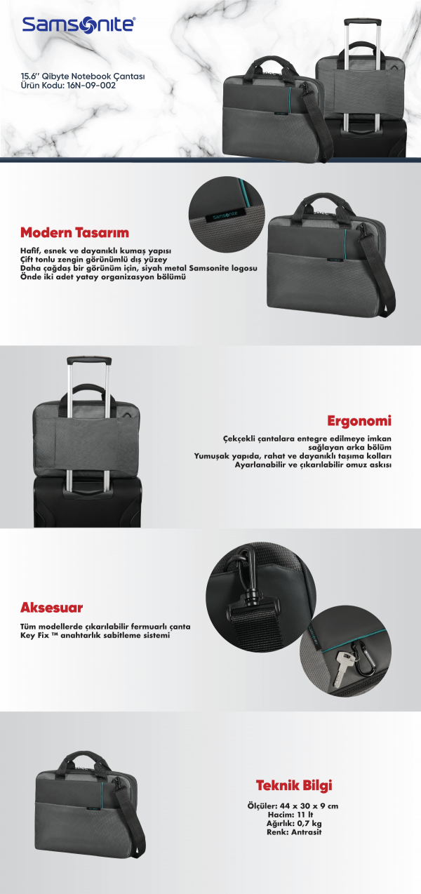 Samsonite 16N-09-002 15.6 Qibyte Notebook Çantası Antrasit - Görsel 2