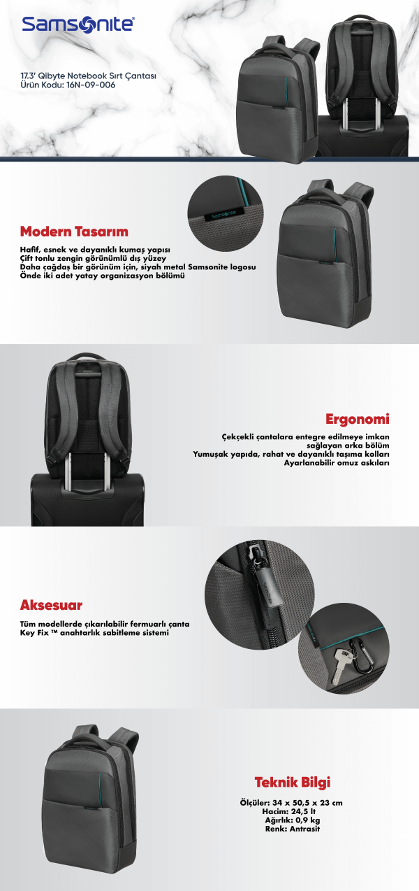 Samsonite 16N-09-006 17.3 Qibyte Notebook Çantası Antrasit - Görsel 2