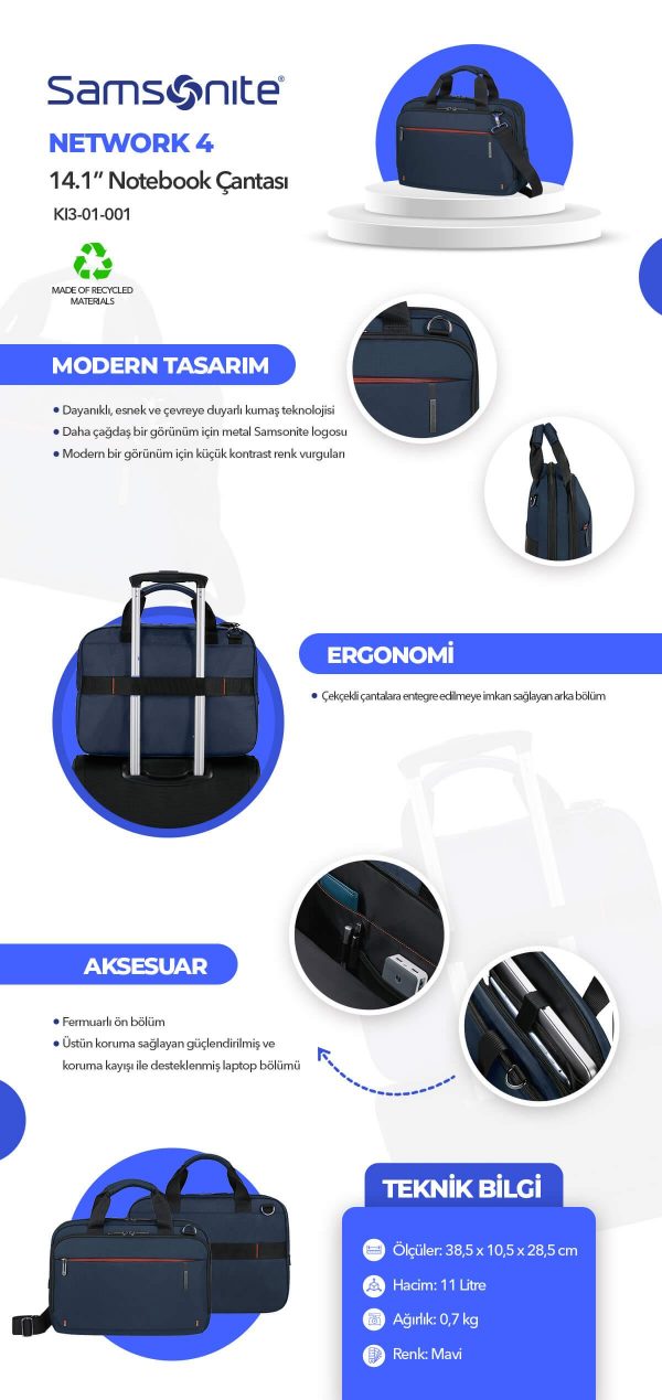Samsonite KI3-01-001 14.1 Network 4 Notebook Çantası Mavi - Görsel 11