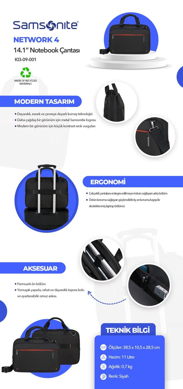Samsonite KI3-09-001 14.1 Network 4 Notebook Çantası Siyah - Görsel 11