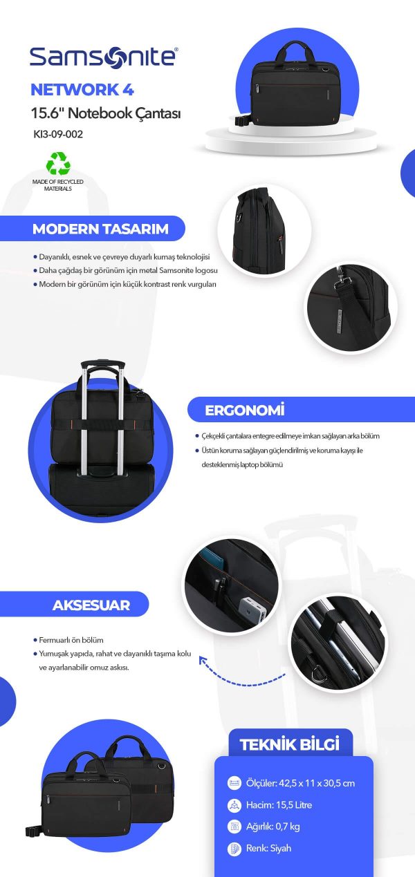 Samsonite KI3-09-002 15.6 Network 4 Notebook Çantası Siyah - Görsel 11