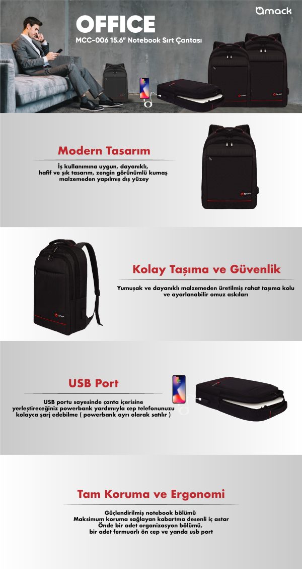 Mack MCC-006 15.6 Office Notebook Çantası Siyah - Görsel 9